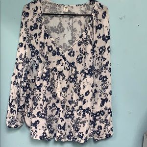White Blue Floral Blouse